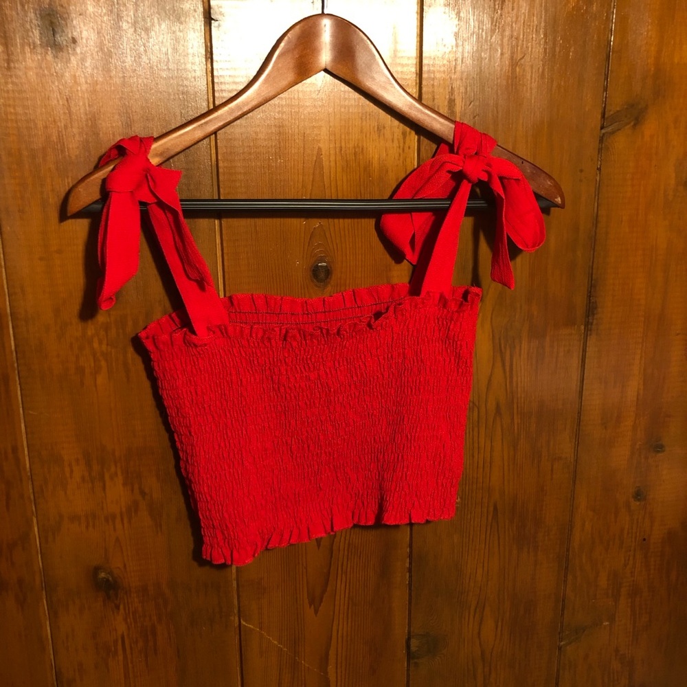 Red Tie Up Strap Crop Top
